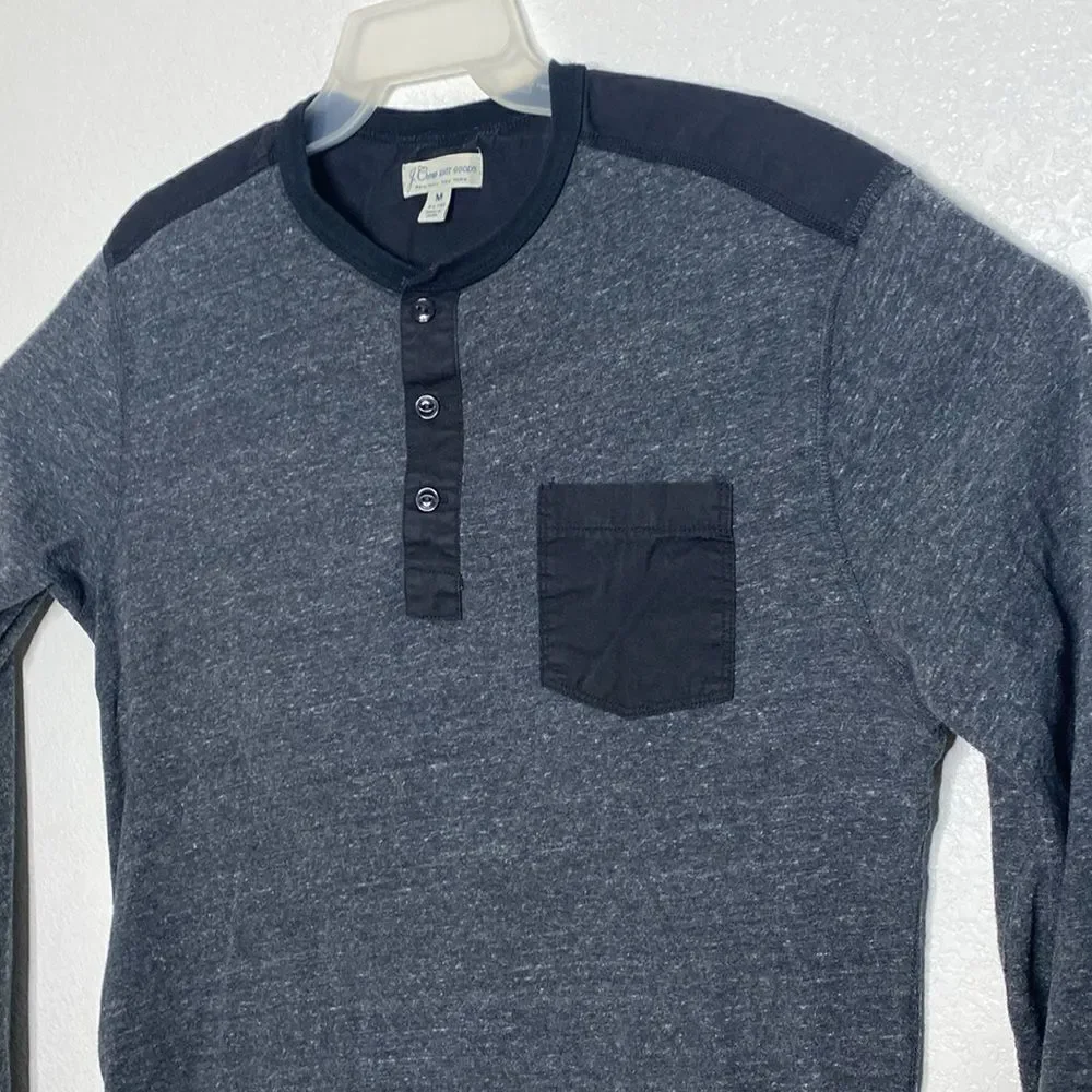J CREW Men’s Long Sleeves Charcoal/ Black Henley Size M